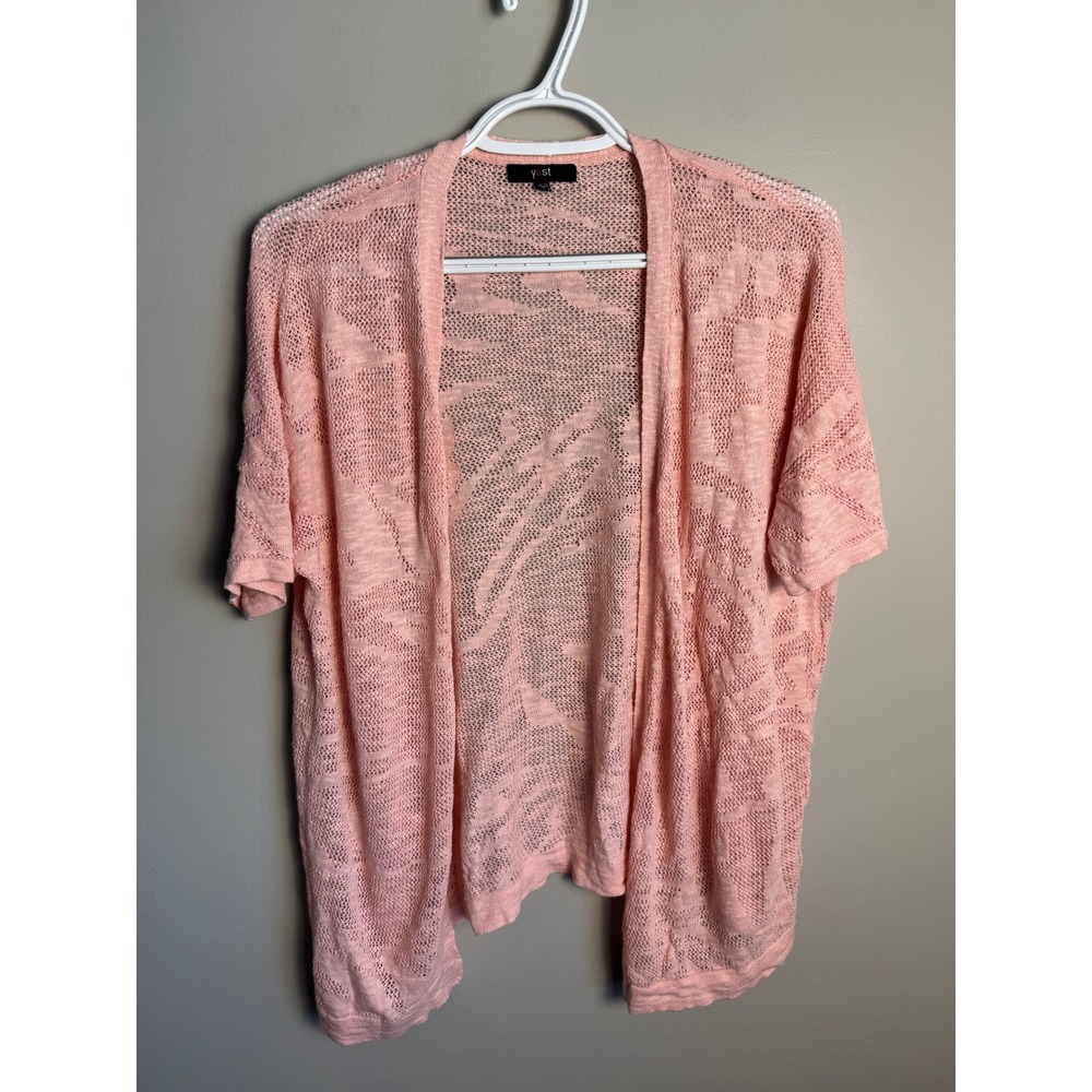 Yest Womens Coral Peach Pointelle Knit Open Front Cardigan 4 Boho Pastel Spring